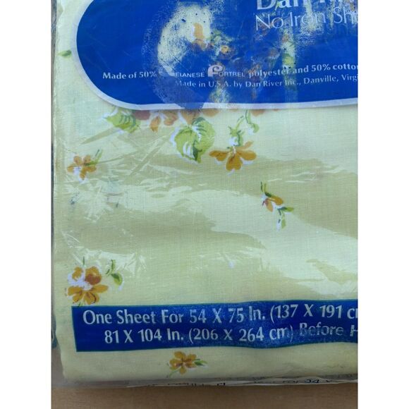 VTG Dan River Double Fitted & Flat Sheet Yellow Floral "Les Violettes"NIP @READ@ - Picture 6 of 8
